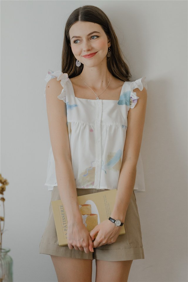 *Preorder* ACW Colours of Summer Button Down Frill Sleeve Blouse in White