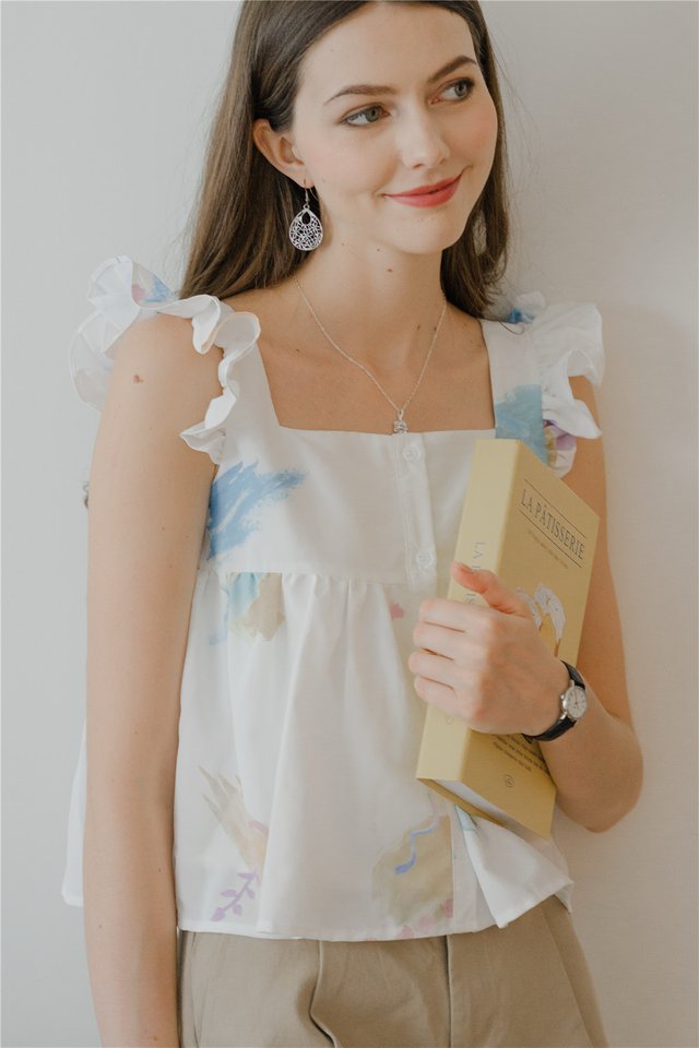 *Preorder* ACW Colours of Summer Button Down Frill Sleeve Blouse in White