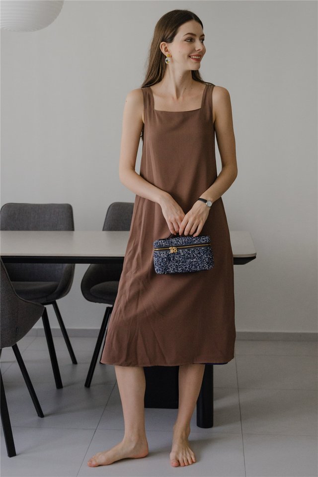 *Preorder* ACW Colours of Summer Two Way Reversible Midi Dress in Navy Prints-Cocoa Brown