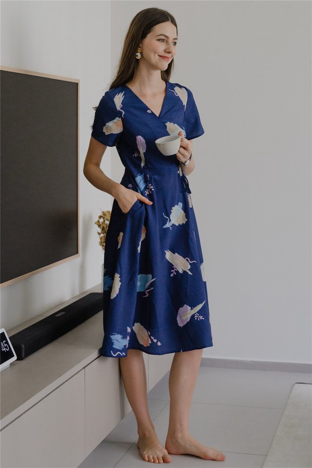 *Preorder* ACW Colours of Summer Wrap Midi Dress in Navy