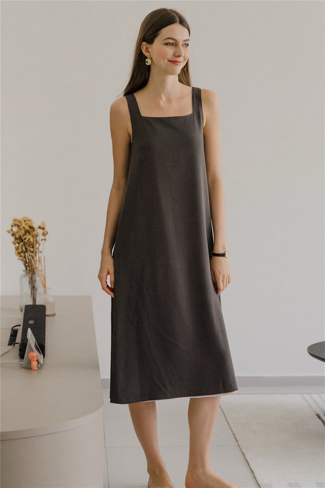 *Preorder* ACW Colours of Summer Two Way Reversible Midi Dress in White Prints-Dark Grey