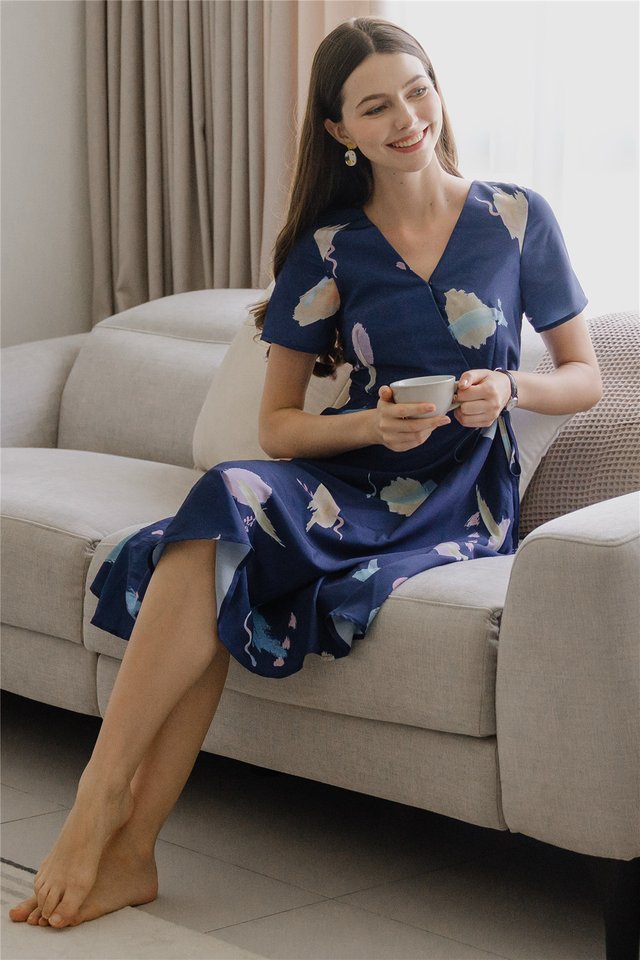 *Preorder* ACW Colours of Summer Wrap Midi Dress in Navy