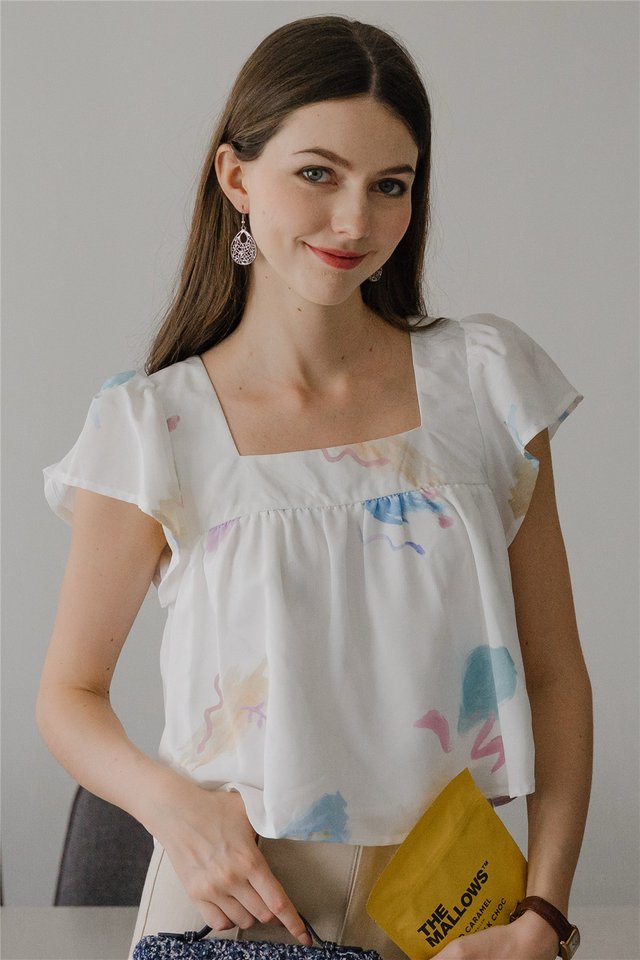 *Preorder* ACW Colours of Summer Square Neck Flutter Sleeve Blouse in White