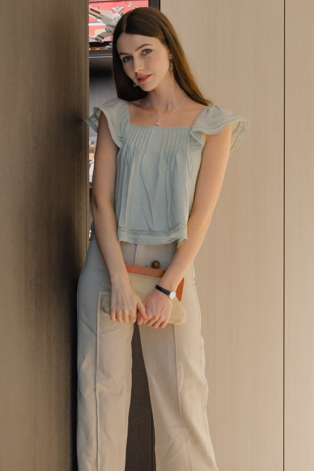 *Preorder* ACW Eyelet Flutter Sleeve Swing Top in Seafoam