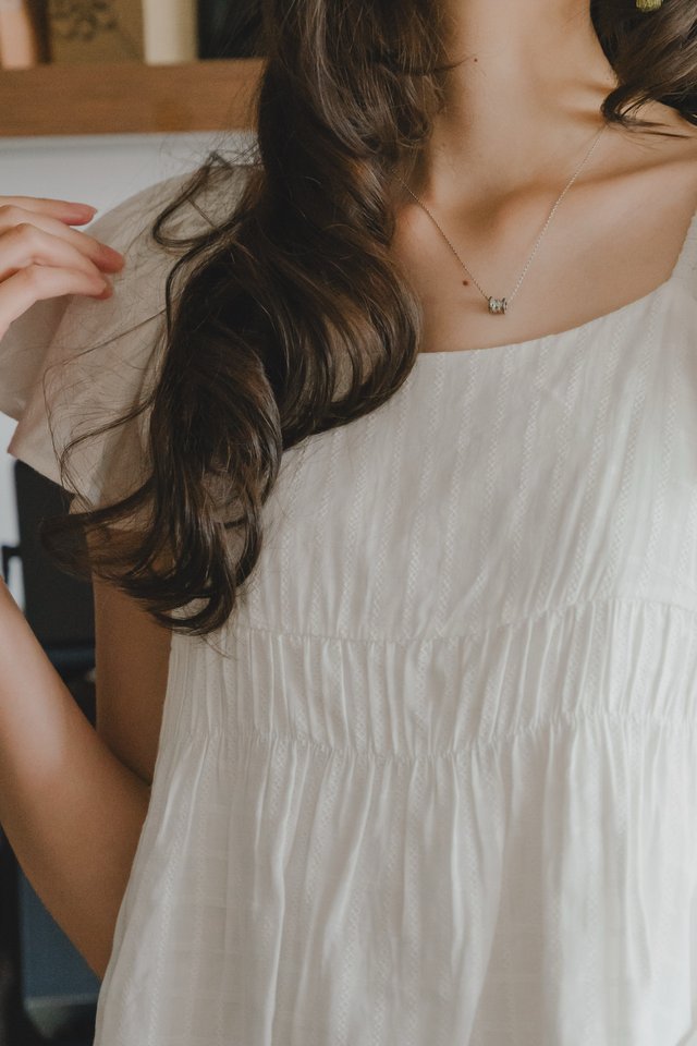 *Preorder* ACW U Neck Textured Flutter Sleeve Babydoll Top in White