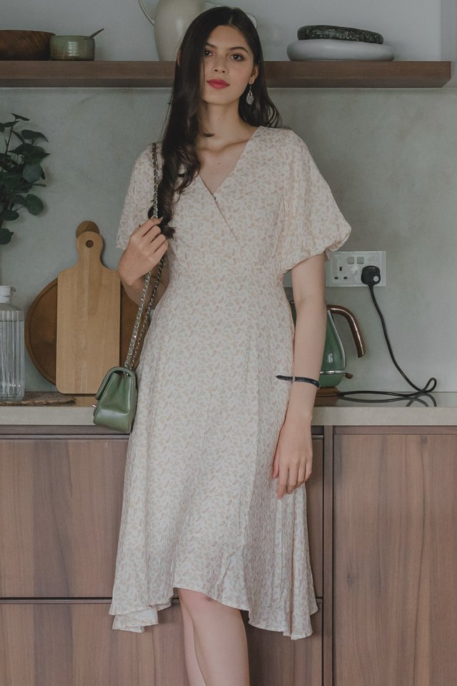 *Preorder* ACW Wrap Button Balloon Sleeve Midi Swing Dress in Prints
