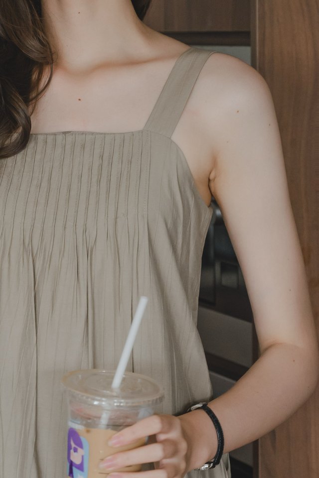*Preorder* ACW Thick Strap Ruch Tier Midi Dress in Deep Moss