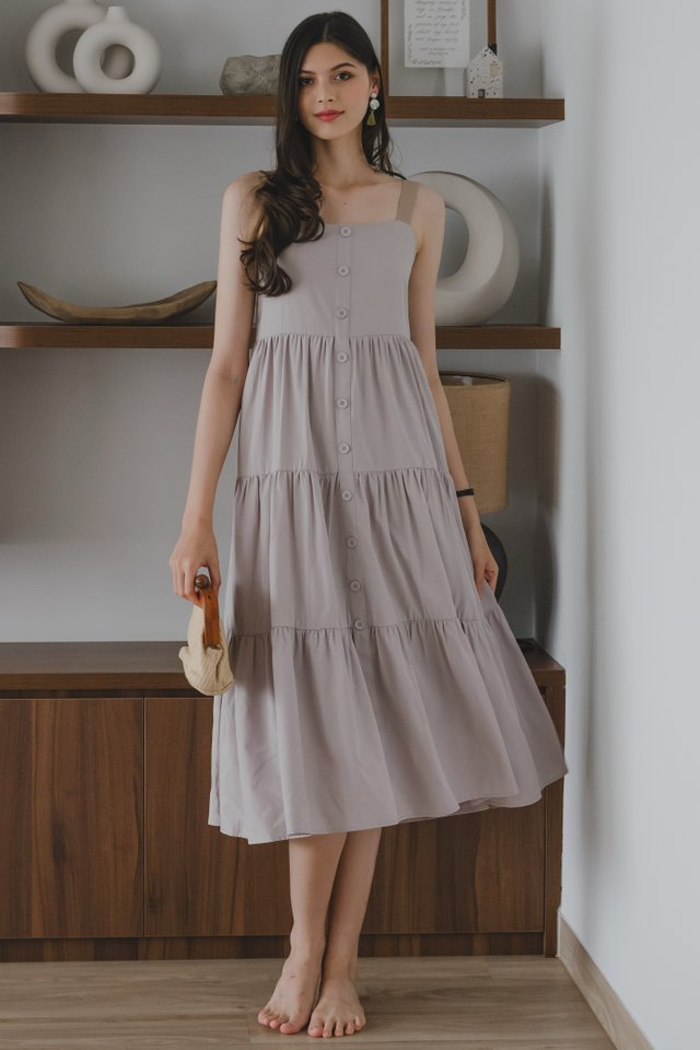 *Preorder* ACW Colourblock Strap Button Down Tiered Maxi Dress in Dove Grey