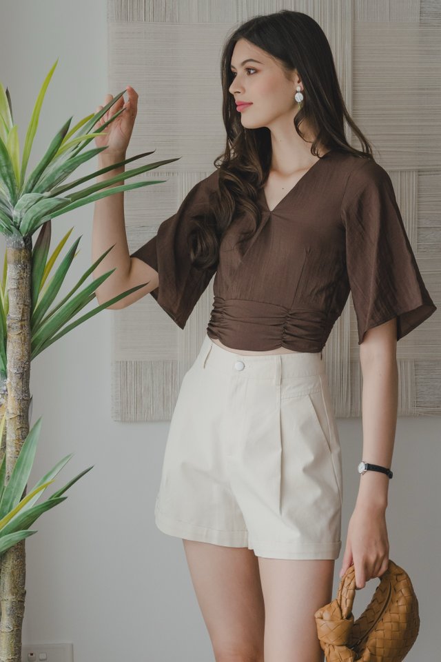 *Preorder* ACW Wrap Flutter Sleeve Top in Cocoa