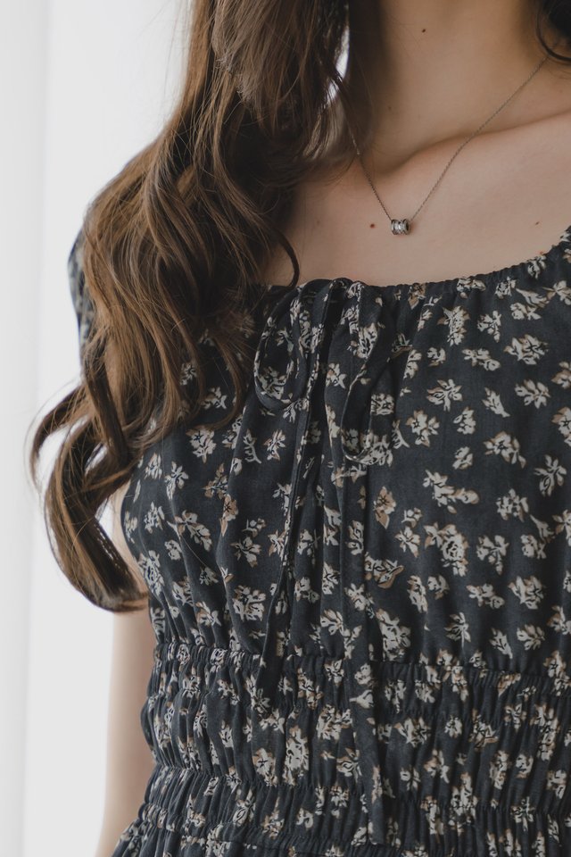 *Preorder* ACW U Neck Tie Front Duo Elastic Waist Midi Dress in Prints
