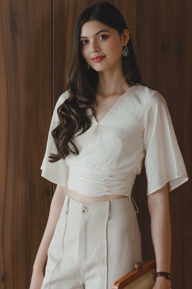 *Preorder* ACW Wrap Flutter Sleeve Top in Ivory