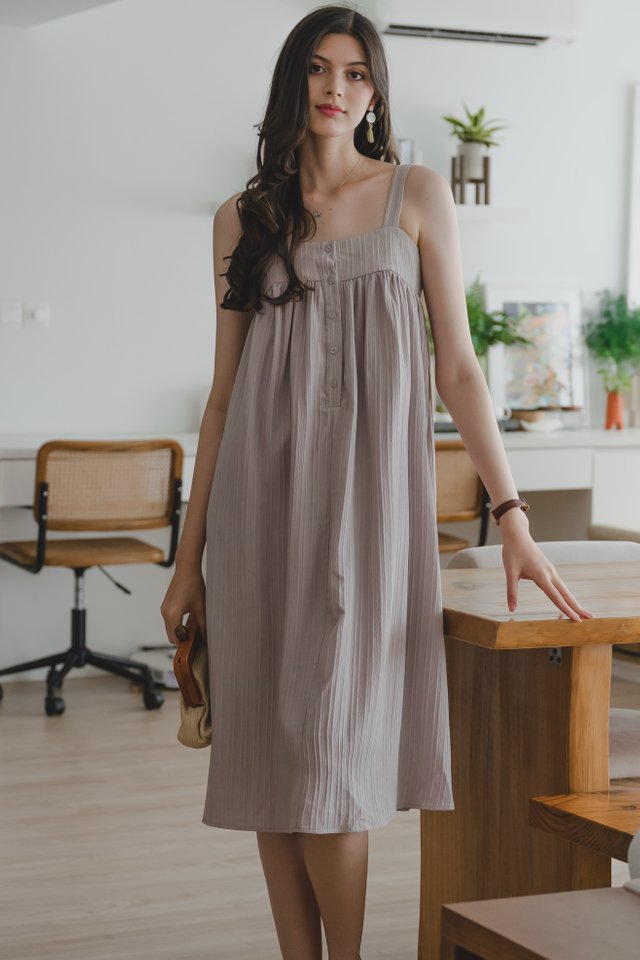 ACW Two Way Textured Button Down Midi Dress in Dove Grey