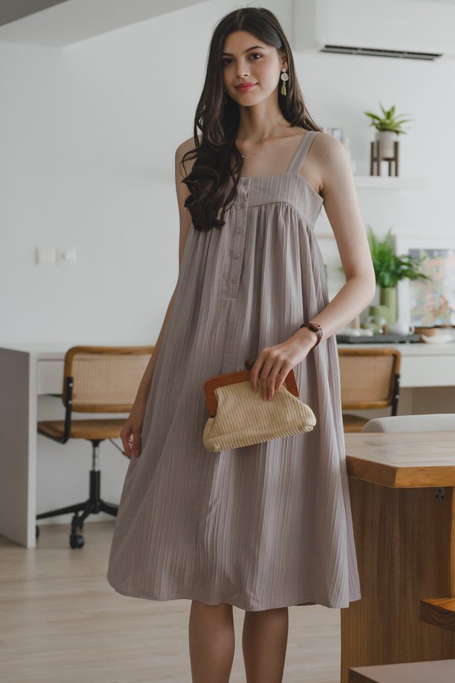 ACW Two Way Textured Button Down Midi Dress in Dove Grey