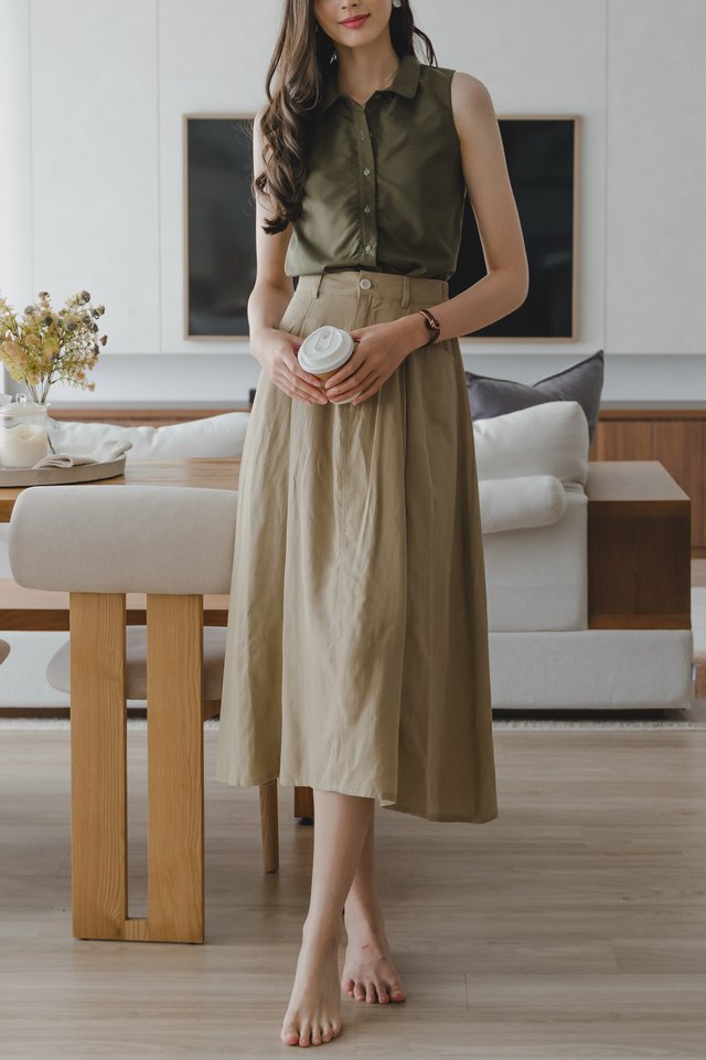 *Preorder* ACW Button Down Collar Sleeveless Top in Olive