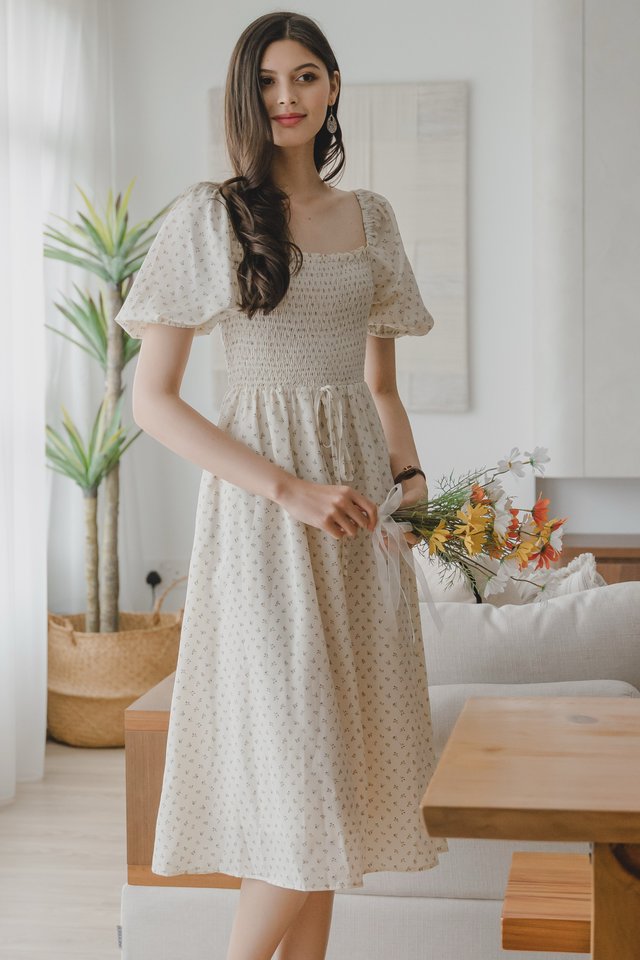 *Preorder* ACW Smock Balloon Sleeve Midi Swing Dress in Prints
