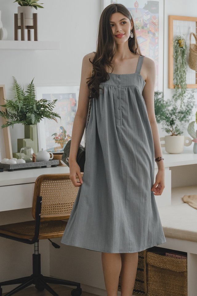 ACW Two Way Textured Button Down Midi Dress in Ash Blue