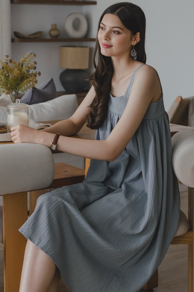ACW Two Way Textured Button Down Midi Dress in Ash Blue