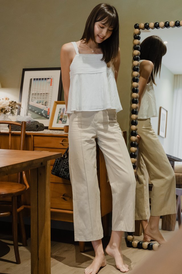 ACW Tiered Pleated Thick Strap Swing Top in White