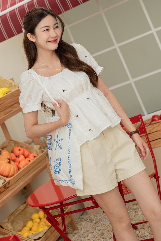 *Preorder* ACW Seashell Embroidery Puff Sleeve Babydoll Blouse