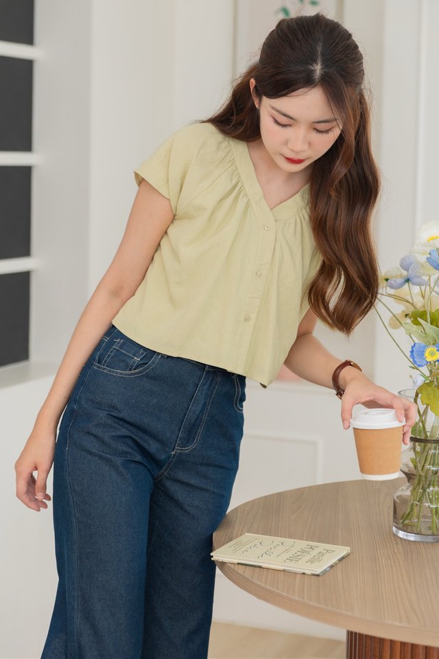 ACW Button Panel Blouse in Avocado