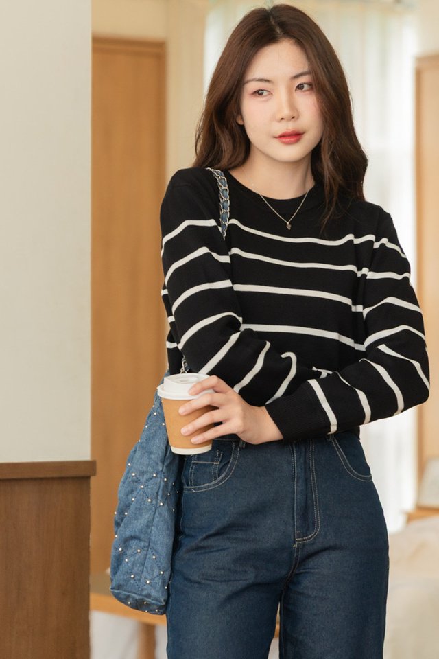 ACW Striped Cropped Sweater in Black