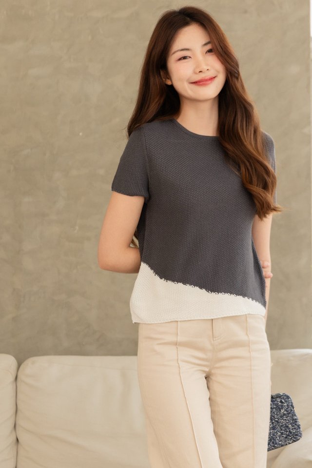 ACW Diagonal Colourblock Sleeve Knit Top in Dark Grey