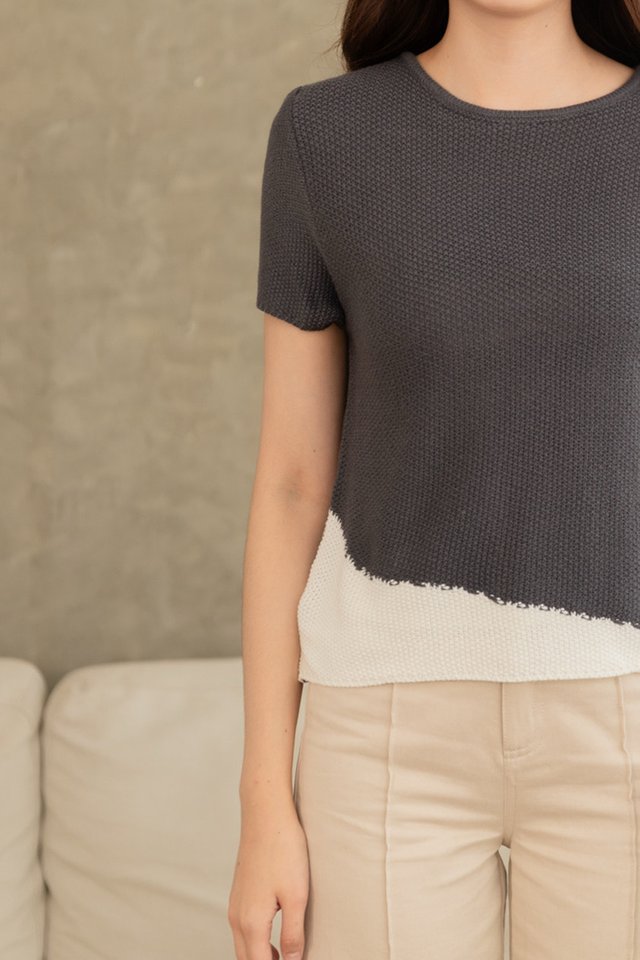 ACW Diagonal Colourblock Sleeve Knit Top in Dark Grey