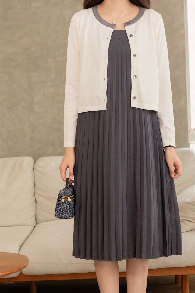 ACW Colourblock Trimming Button Down Cardigan in White