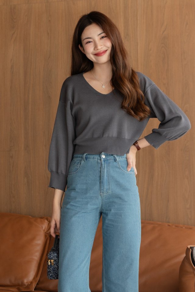 *Pre 11.11 Special* ACW Balloon Sleeve Knit Top in Dark Grey