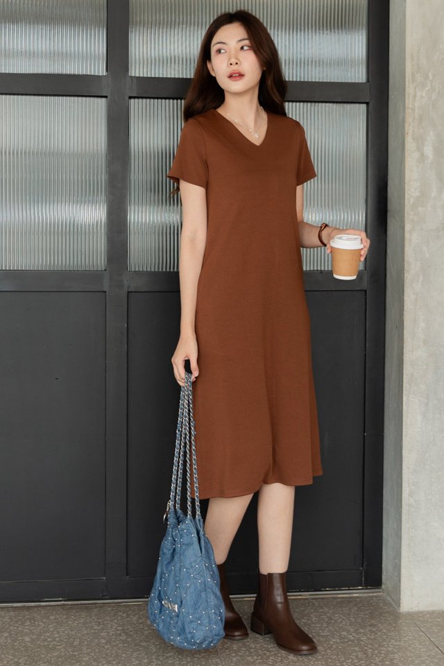 *Pre 11.11 Special* ACW V Neck Knit Midi Dress in Caramel Brown