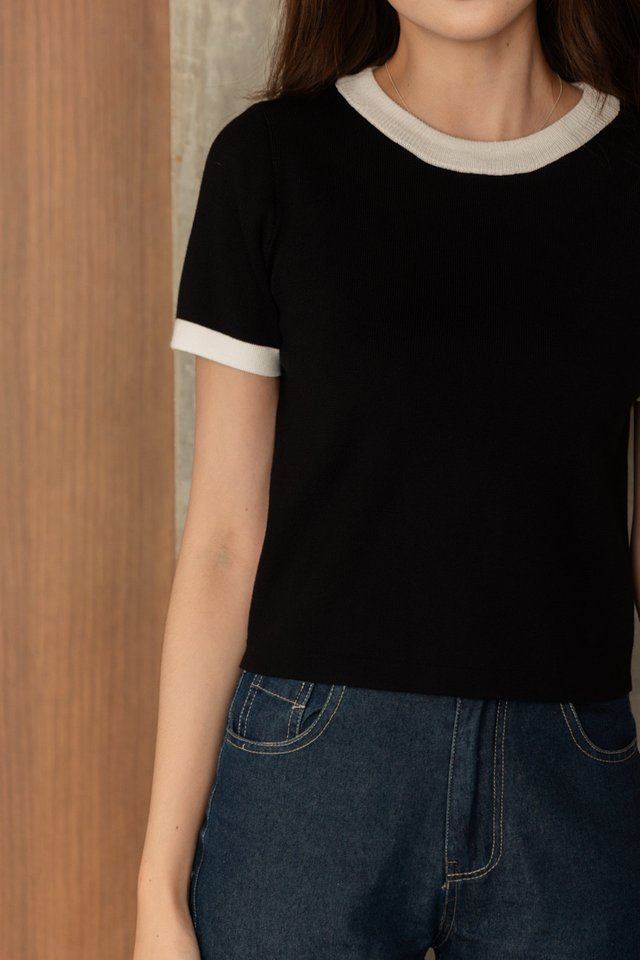 *Pre 11.11 Special* ACW Colourblock Thick Trim Round Neck Knit Top in Black