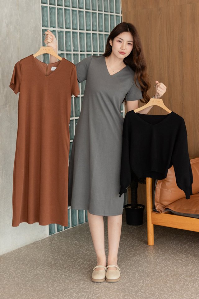 *Pre 11.11 Special* ACW V Neck Knit Midi Dress in Dark Grey
