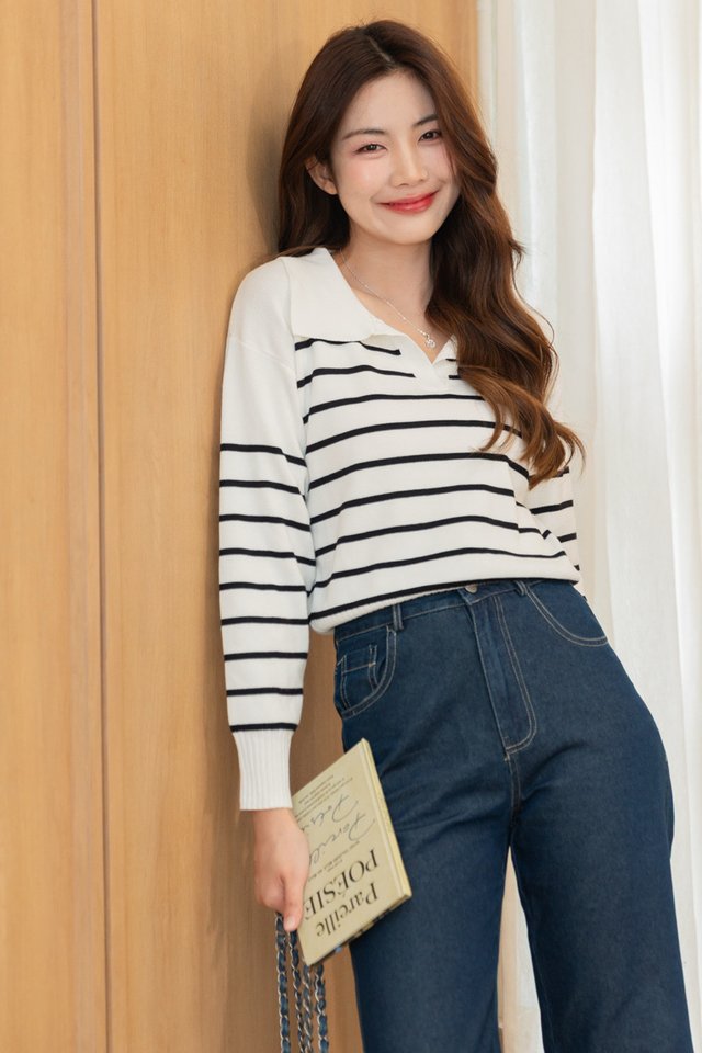 ACW Striped Collar Knit Sweater in White