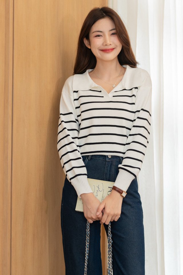 ACW Striped Collar Knit Sweater in White