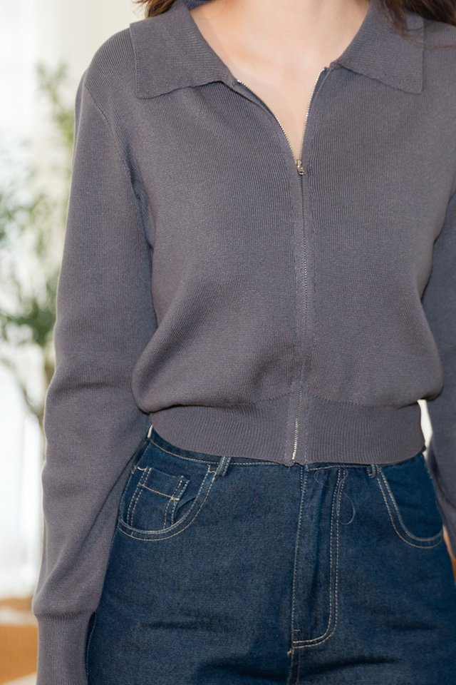ACW Zipper Knit Cardigan in Dark Grey