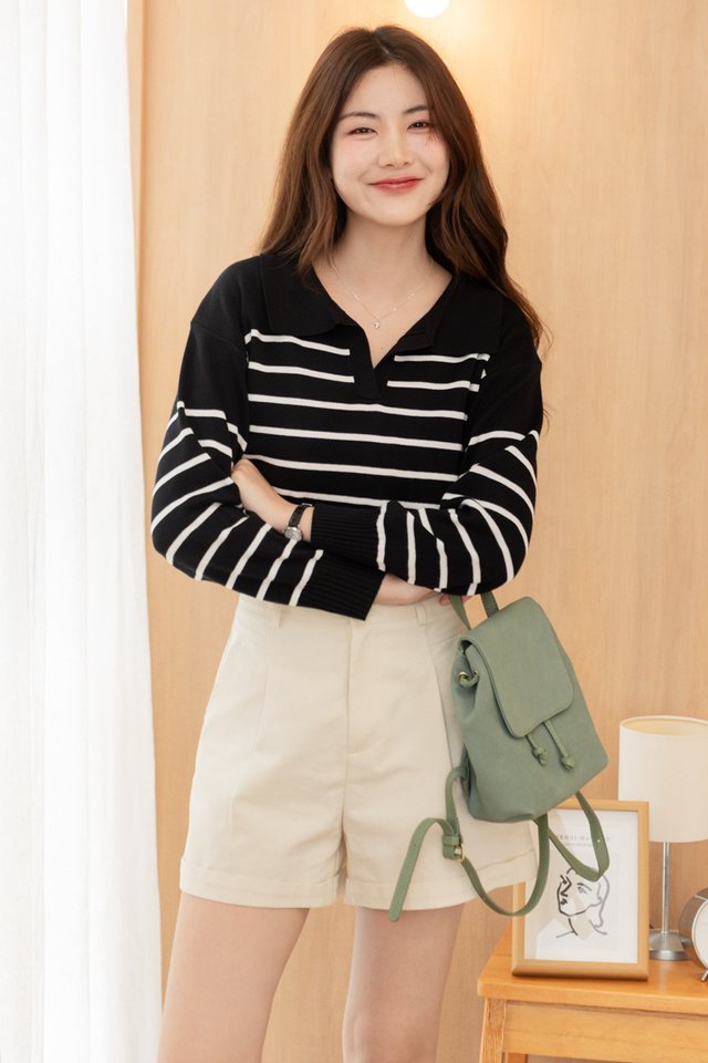 ACW Striped Collar Knit Sweater in Black