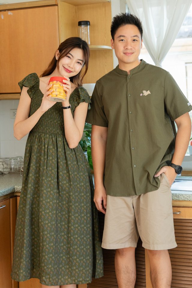 *Preorder - 6/7 Feb* ACW Poker Card Pug Mandarin Collar Men's Shirt in Olive