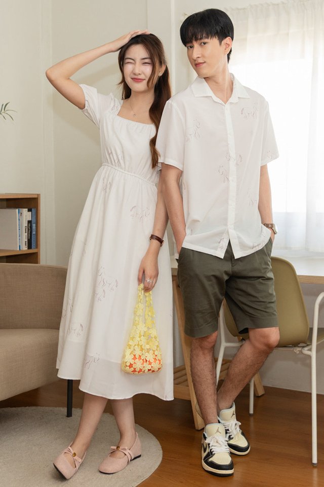 ACW Year of the Horse Square Neck Elastic Flowy Midi Dress