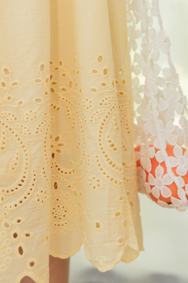 *BACK IN STOCK* ACW Eyelet Hemline Thick Strap Flowy Midi Dress in Butter Yellow