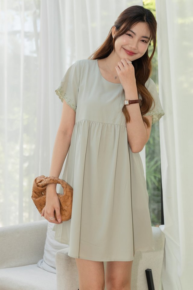 *BACK IN STOCK* ACW Eyelet Sleeves Babydoll Dress in Seafoam