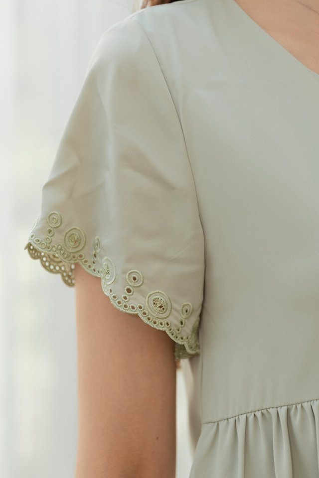*BACK IN STOCK* ACW Eyelet Sleeves Babydoll Dress in Seafoam