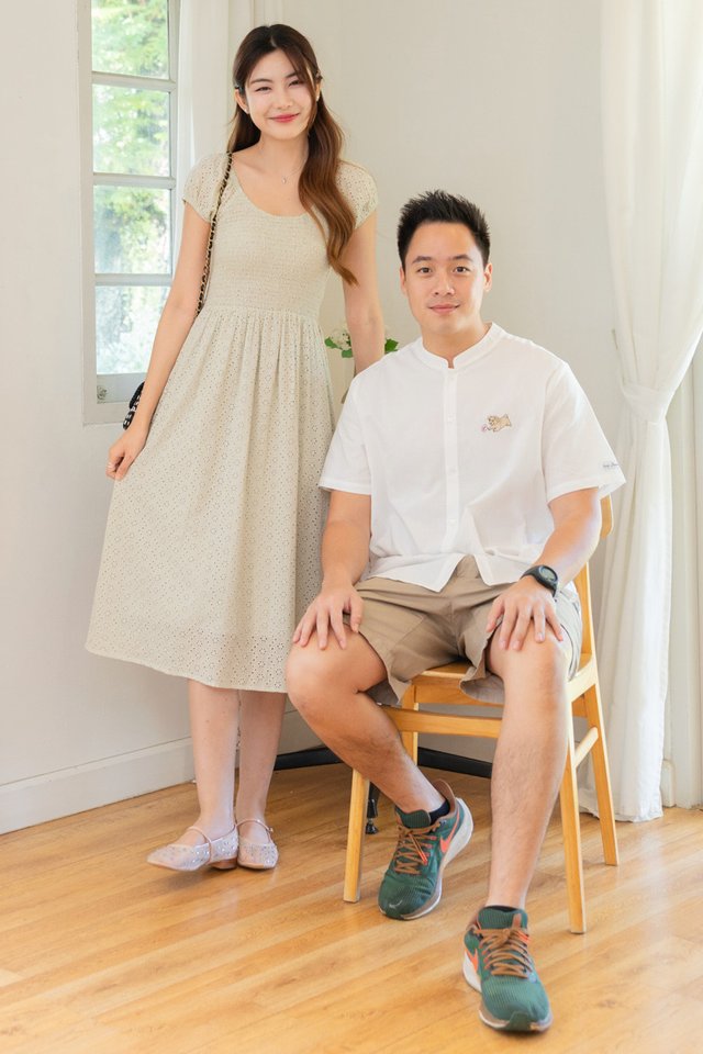 *Preorder - 6/7 Feb* ACW Eyelet U Neck Smock Midi Dress in Seafoam