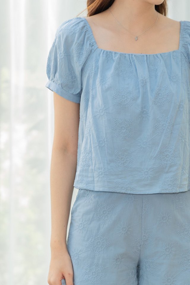 *Preorder - 6/7 Feb* ACW Eyelet High Waisted Zipper Shorts in Sky