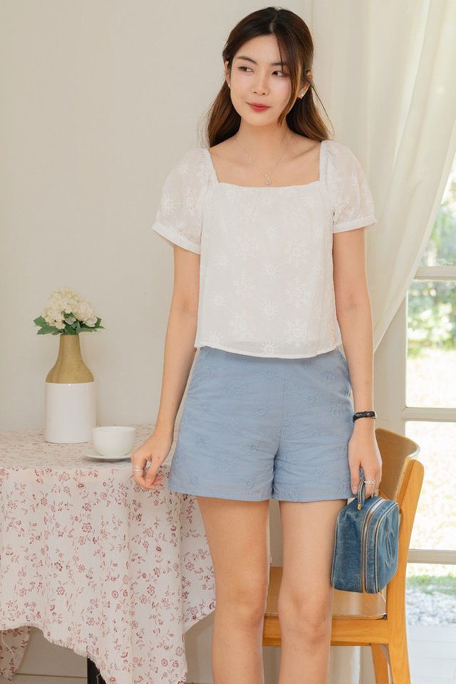 *Preorder - 6/7 Feb* ACW Square Neck Eyelet Puff Sleeve Top in White
