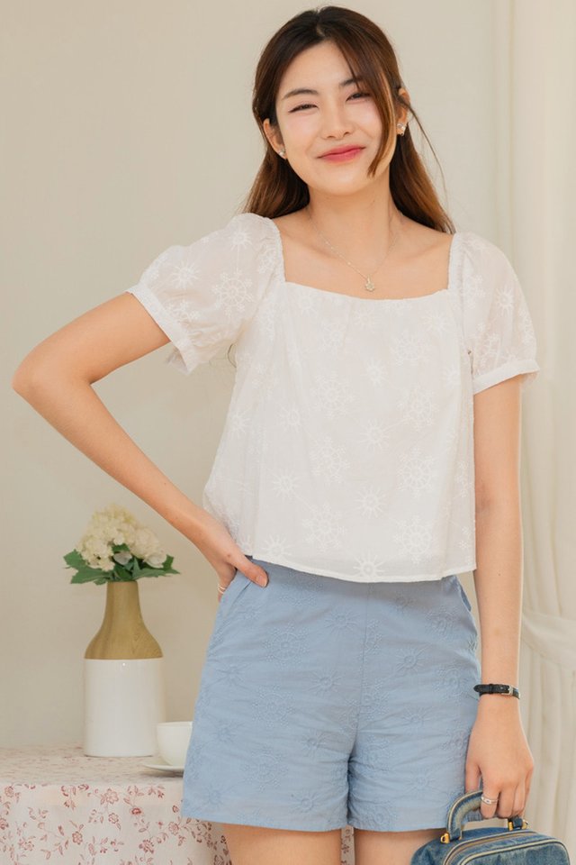 *Preorder - 6/7 Feb* ACW Eyelet High Waisted Zipper Shorts in Sky