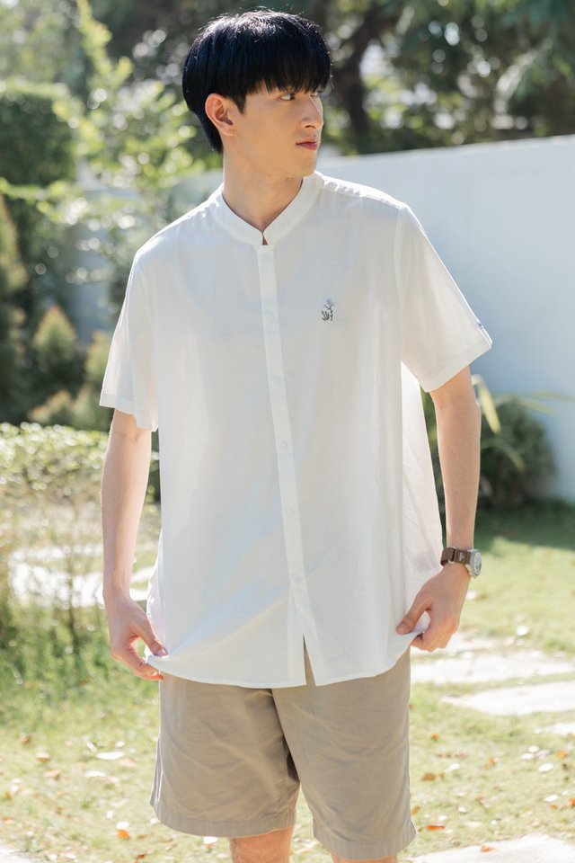 *Preorder - 8/9 Feb* ACW Wildflower Embroidery Mandarin Collar Men's Shirt in White