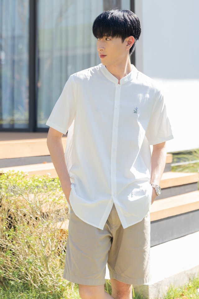 *Preorder - 8/9 Feb* ACW Wildflower Embroidery Mandarin Collar Men's Shirt in White