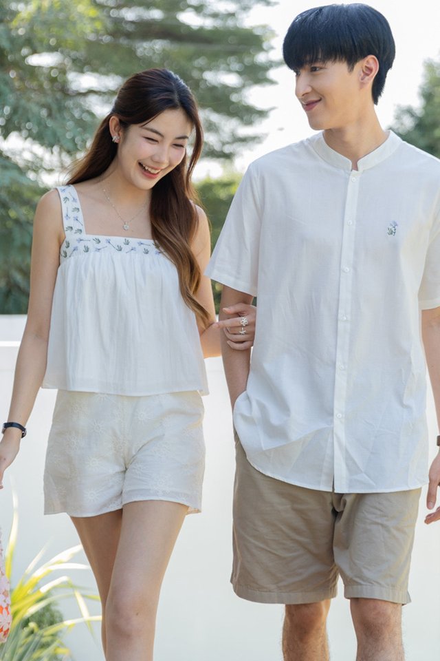 *Preorder - 8/9 Feb* ACW Embroidered Straps Square Neck Swing Top in White