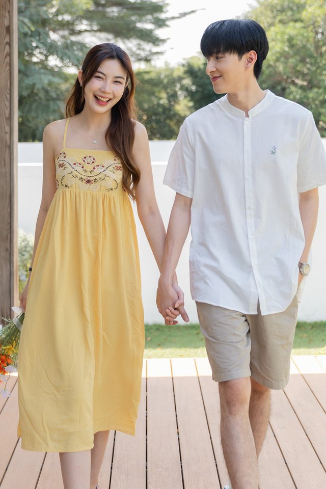 *Preorder - 8/9 Feb* ACW Rustic Panel Embroidery Flowy Cami Midi Dress in Daffodil