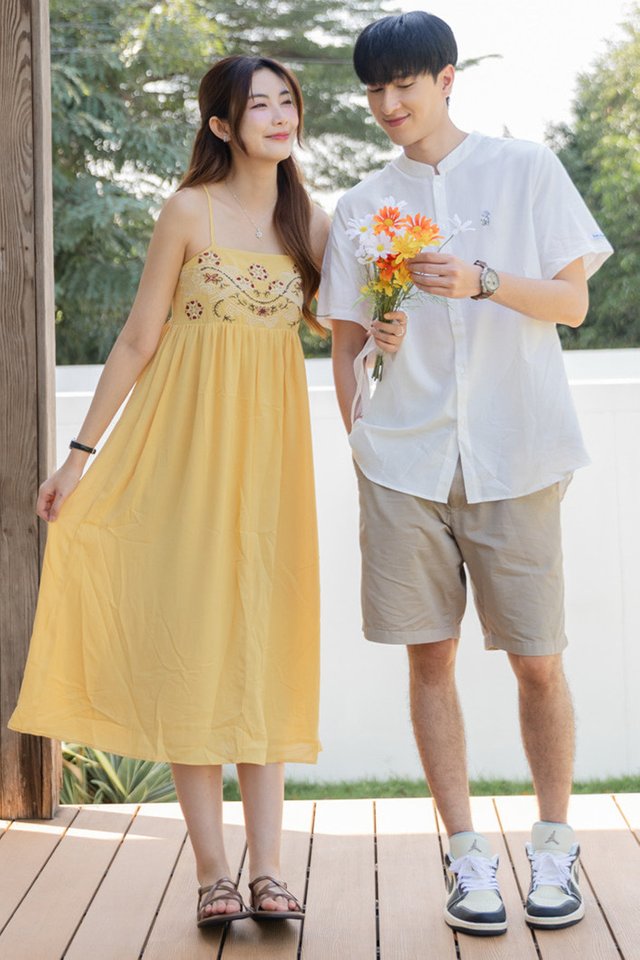 *Preorder - 8/9 Feb* ACW Rustic Panel Embroidery Flowy Cami Midi Dress in Daffodil